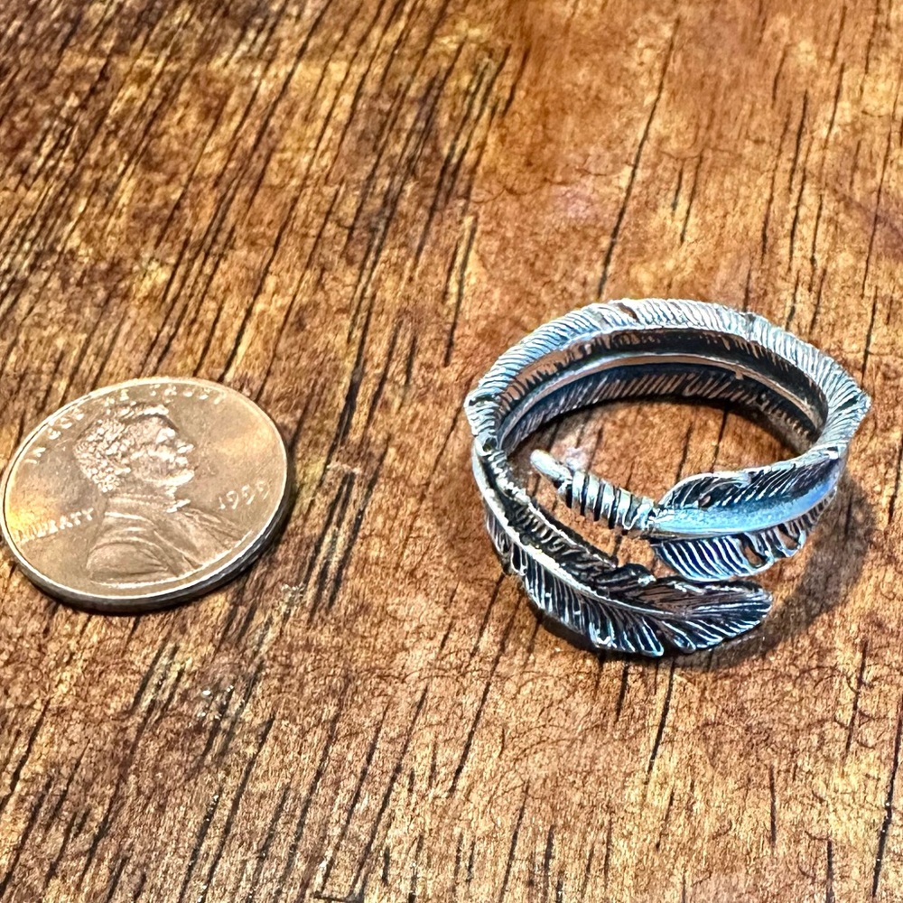 Solid Sterling Silver, Feather, Adjustable Ring - image 2
